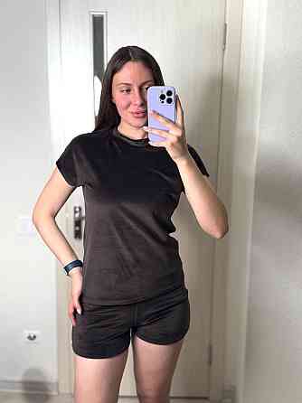 Женский домашний костюм тройка: футболка брюки + шорты плюш-велюр Темный шоколад, 50/52 Одесса