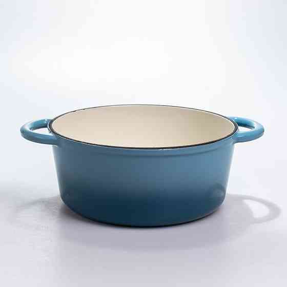 Каструля чавунна 2.5 л емальована з кришкою посуд для тушкування запікання томління кухонна Синя HP-1-14-BLUE Коломия