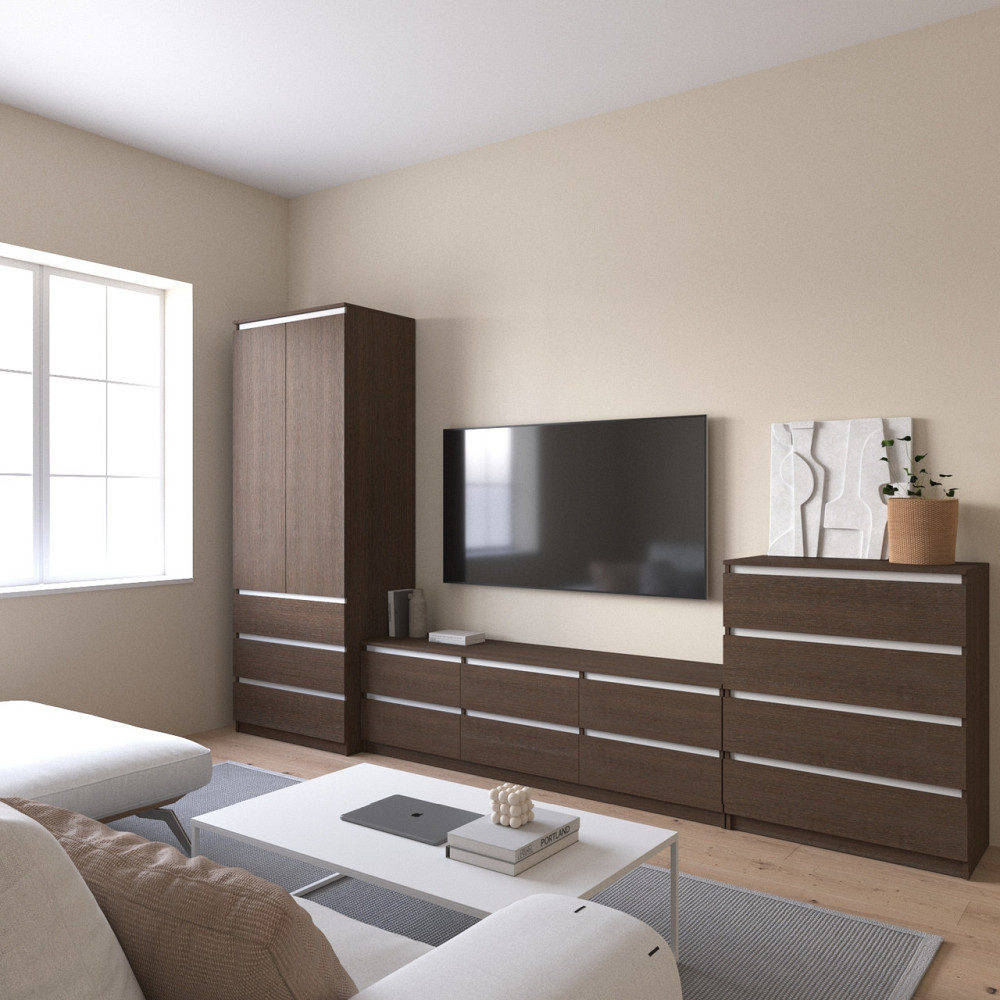 Комплект мебели в гостиную VAYS, шкаф R-9 тумба R-12 комод R-4 Венге Темный-Белые планки Львов - изображение 1