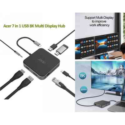 Порт-реплікатор Acer 7-in-1, 8K, HDMI, DP, 2xUSB3.2, USB-C, RJ45, 3.5mm AP (HP.DSCAB.013) Вінниця