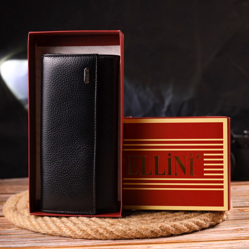 Женский вместительный кошелек из натуральной зернистой кожи CANPELLINI 21625 Черный Киев - изображение 10