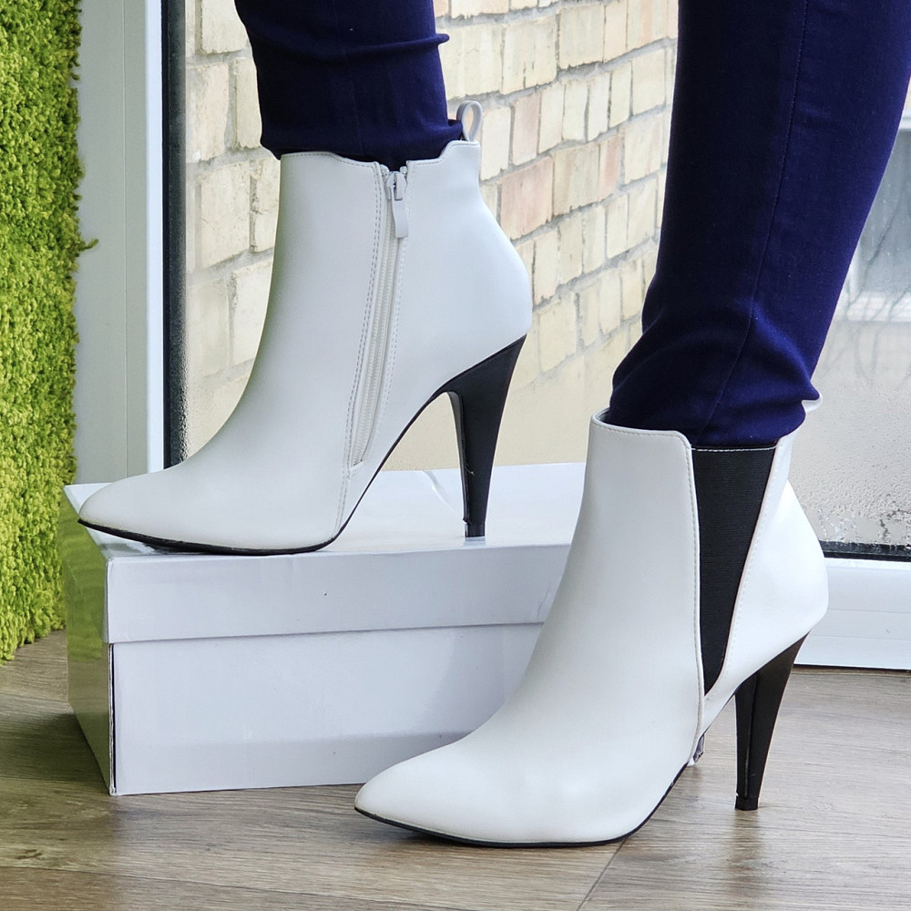Жіночі Черевики Білі на Каблуці Шкіряні Модельні Ботильйони (розміри: 36,37,38,39,40) - 60-1 Дніпро - фото 1
