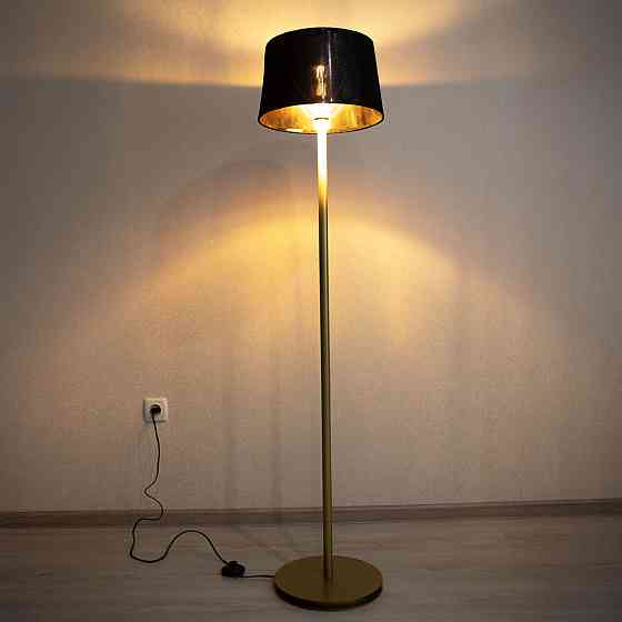 Торшер MSK Electric з чорним плафоном із тканини під лампу Е27 із золотою основою NL 3621 GD+BK Одеса