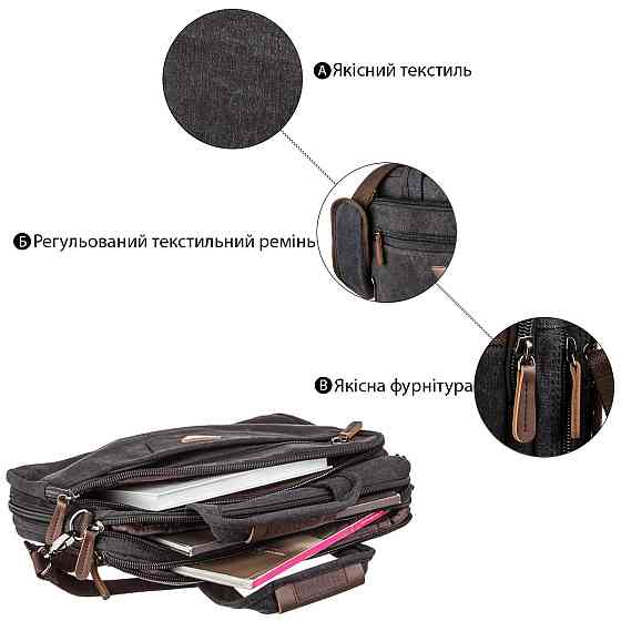 Сумка текстильная для ноутбука на два отделения Vintage 20177 Черная Киев