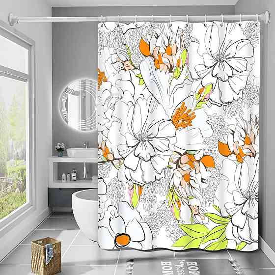 Шторка для ванны и душа и из полиэстера водонепроницаемая Bathlux 180x180 см с кольцами для ванной комнаты Каменец-Подольский