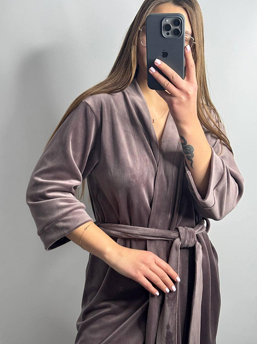 Халат жіночий плюш велюр під пояс Мокко S Харків - фото 3