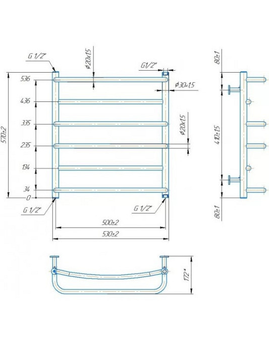 Водяной полотенцесушитель Mario INOX Люкс 570х530/500 Киев - изображение 4