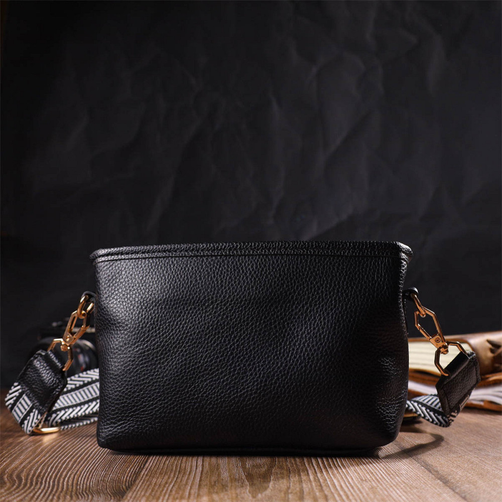 Невелика сумка на плече з натуральної шкіри 22080 Vintage Чорна Київ - фото 8