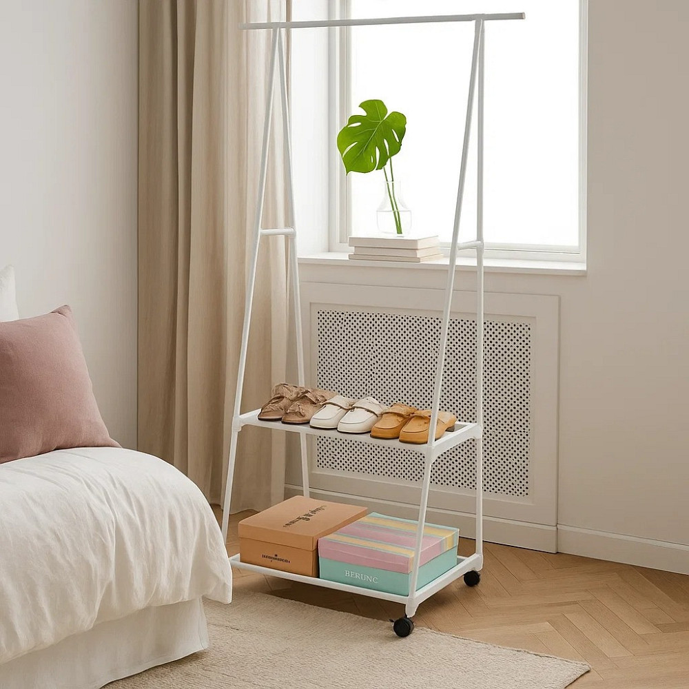 Вешалка для одежды высота 151 см напольная с полкой для обуви металлическая белая Каменец-Подольский - изображение 4