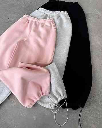 Женские утепленные объемные брюки на резинке в стиле оверсайз трехнитка на флисе Серый, 42/44 Одесса