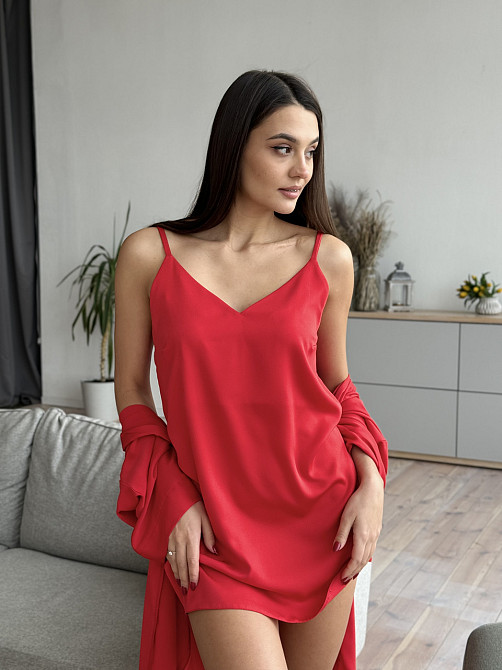 Шелковая ночная рубашка Красный XS/S Харьков - изображение 1
