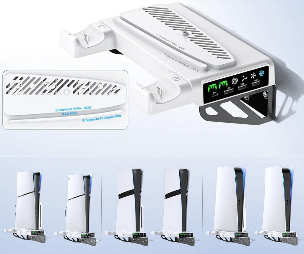 Крепление на стену PS5 Pro/Slim/Fat с охлаждением и зарядкой OIVO VG-P5326X-Pro Киев - изображение 3