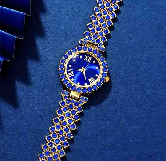 Подарочный набор для женщин Сердце наручные часы кольцо ожерелье и серьги без подарочной коробки синий Киев