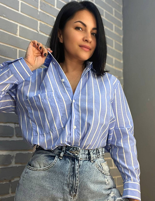 Рубашка женская Mix Ray 4367 оверсайз удлиненная широкая полоса голубая, голубой, S Киев - изображение 8