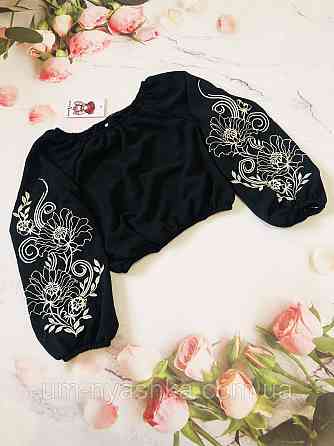 Підліткова блакитна укорочена блуза з вишивкою 122-140 Кривий Ріг