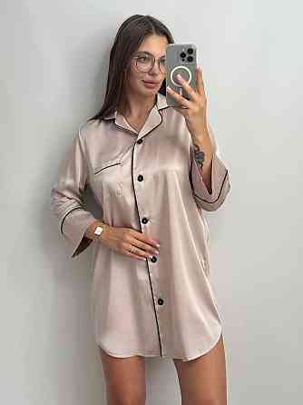 Жіноча нічна сорочка подовжена шовкова L Світлий Бежевий Харків