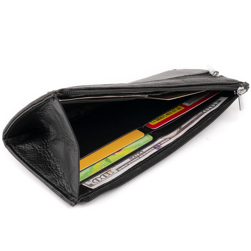 Горизонтальний тонкий гаманець зі шкіри унісекс ST Leather 19324 Чорний Київ - фото 3
