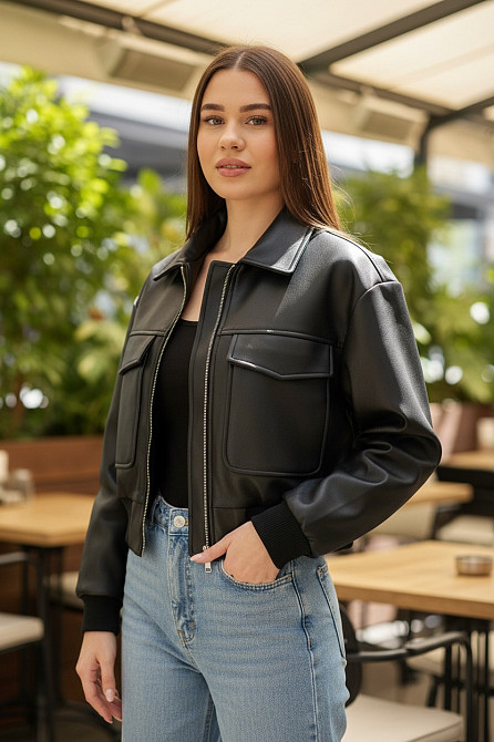 Жіноча куртка-бомбер з екошкіри Чорний XS Харків - фото 5