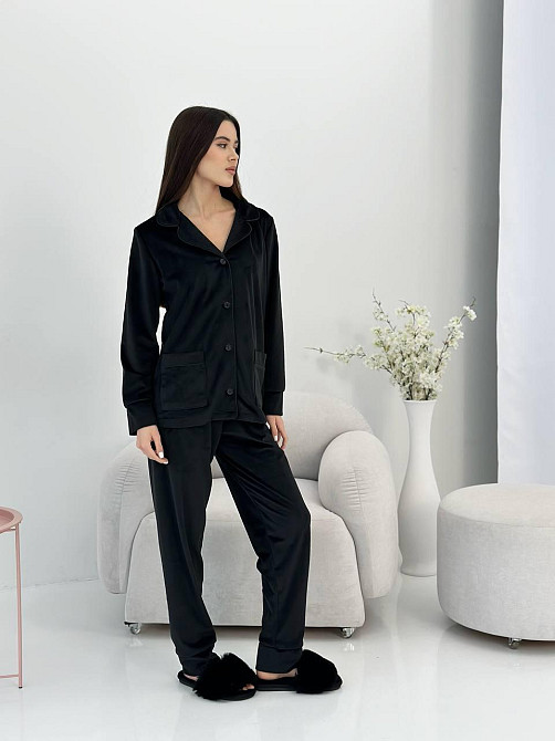 Костюм из плюшевого велюра на пуговицах с двумя карманами XS Черный Харьков - изображение 2