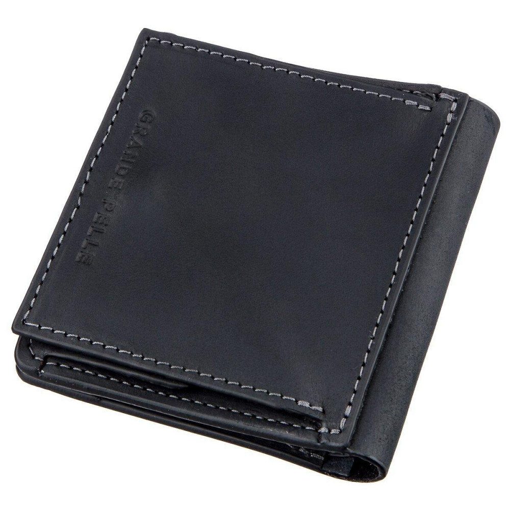 Оригінальна портмоне унісекс з накладної монетницьою GRANDE PELLE 11222 Чорне Київ - фото 2