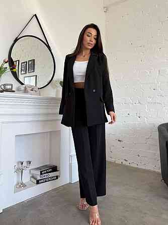 Женский классический брючный костюм двойка: пиджак и брюки креп-костюмка Черный, 50/52 Одесса