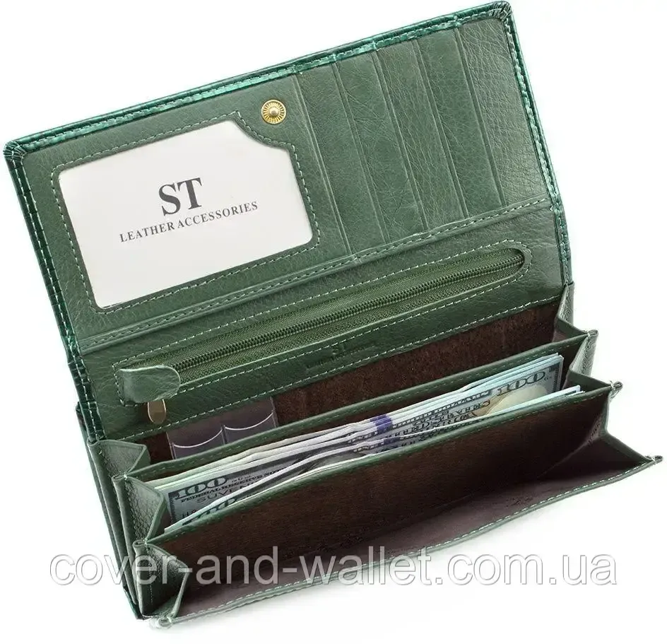 Класичний лаковий жіночий гаманець із натуральної шкіри з монетницею ST 3001 Київ - фото 6