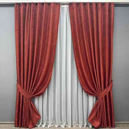 Комплект готовых штор VR-Textil Жаккард Мрамор Al1 № 1303ш Красный 200х270 см 2 шт (32-290) Киев