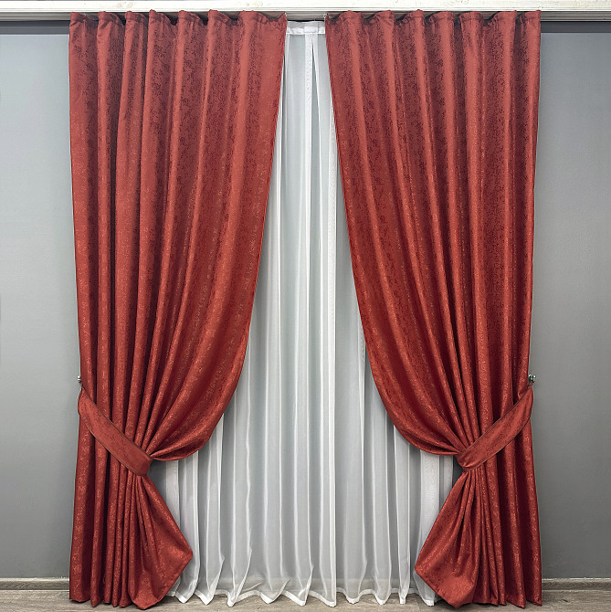 Комплект готовых штор VR-Textil Жаккард Мрамор Al1 № 1303ш Красный 200х270 см 2 шт (32-290) Киев - изображение 2