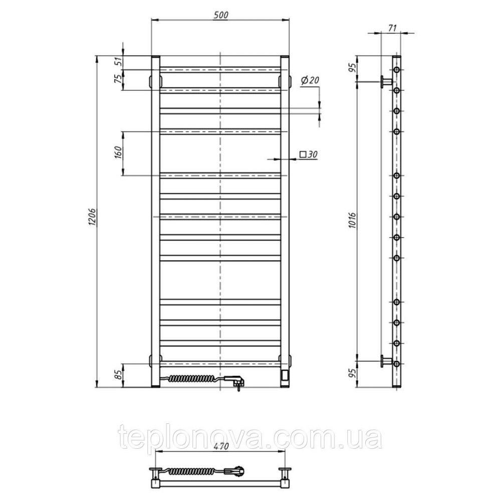 Сушарка для рушників електрична Navin Класик Квадро 500х1200 Sensor ліва біла Чернівці - фото 5