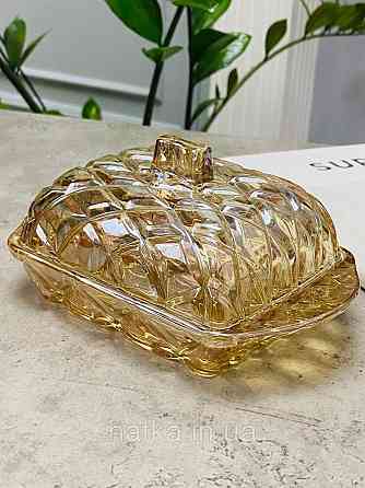 Маслянка скляна бурштинова "Монарх" довжина 17*10,5*9 см товсте скло Київ