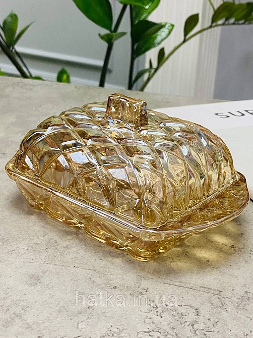 Масленка стеклянная янтарная  