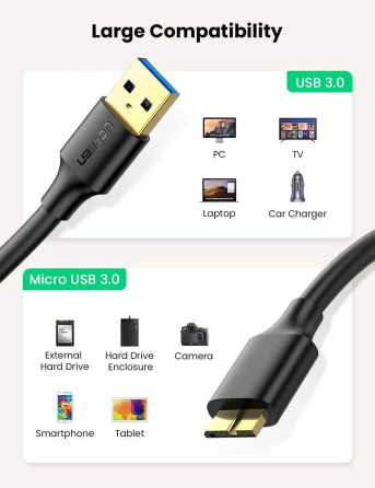 Кабель UGREEN US130 USB 3.0 A Male to Micro USB 3.0 Male Cable 0.5m (Black)(UGR-10840) Одесса