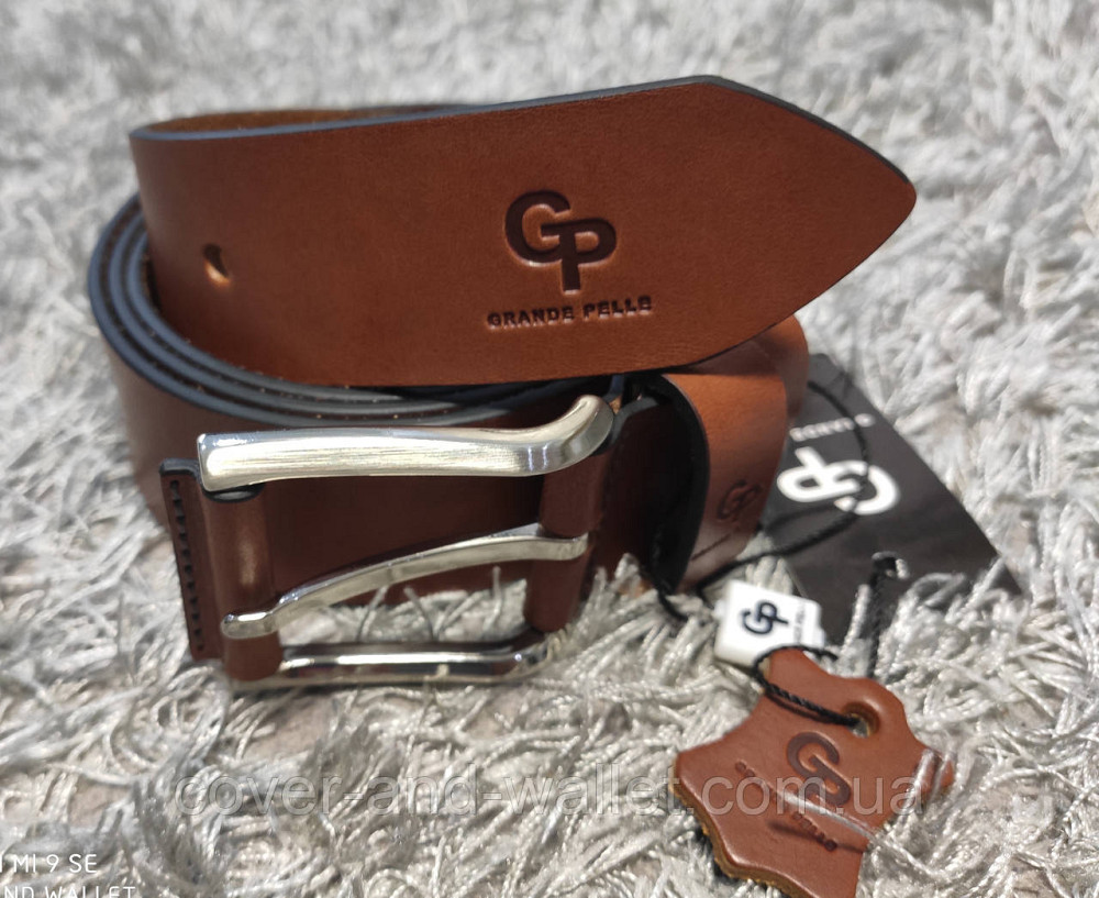 Чоловічий рудий шкіряний ремінь під штани та джинси Grande Pelle Calvin Київ - фото 5