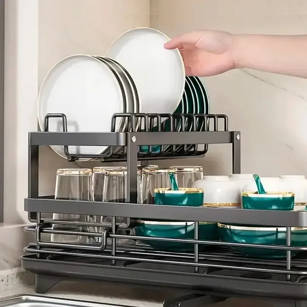 Сушилка для посуды BauTech двухуровневая с держателем для тарелок Черный Коломыя - изображение 3