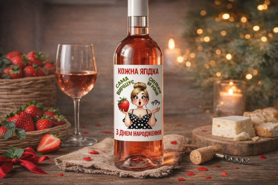 Етикетка на пляшку вина / шампанського до Дня Народження (9×12 см + 9×6,5 см) Одеса