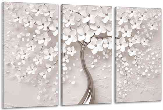 Модульна картина у вітальню/ спальню   Дерево білі квіти    ART-064_3A 70х130 см Київ
