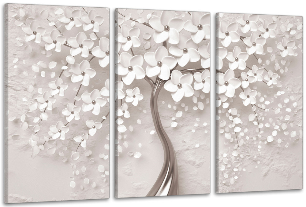 Модульна картина у вітальню/ спальню   Дерево білі квіти    ART-064_3A 70х130 см Київ - фото 1
