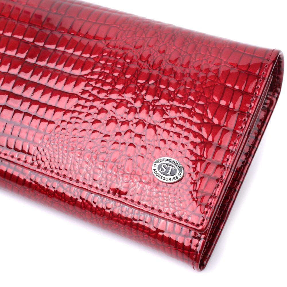 Лакированный женский кошелек с фактурой под рептилию из натуральной кожи ST Leather 22717 Красный Киев - изображение 7