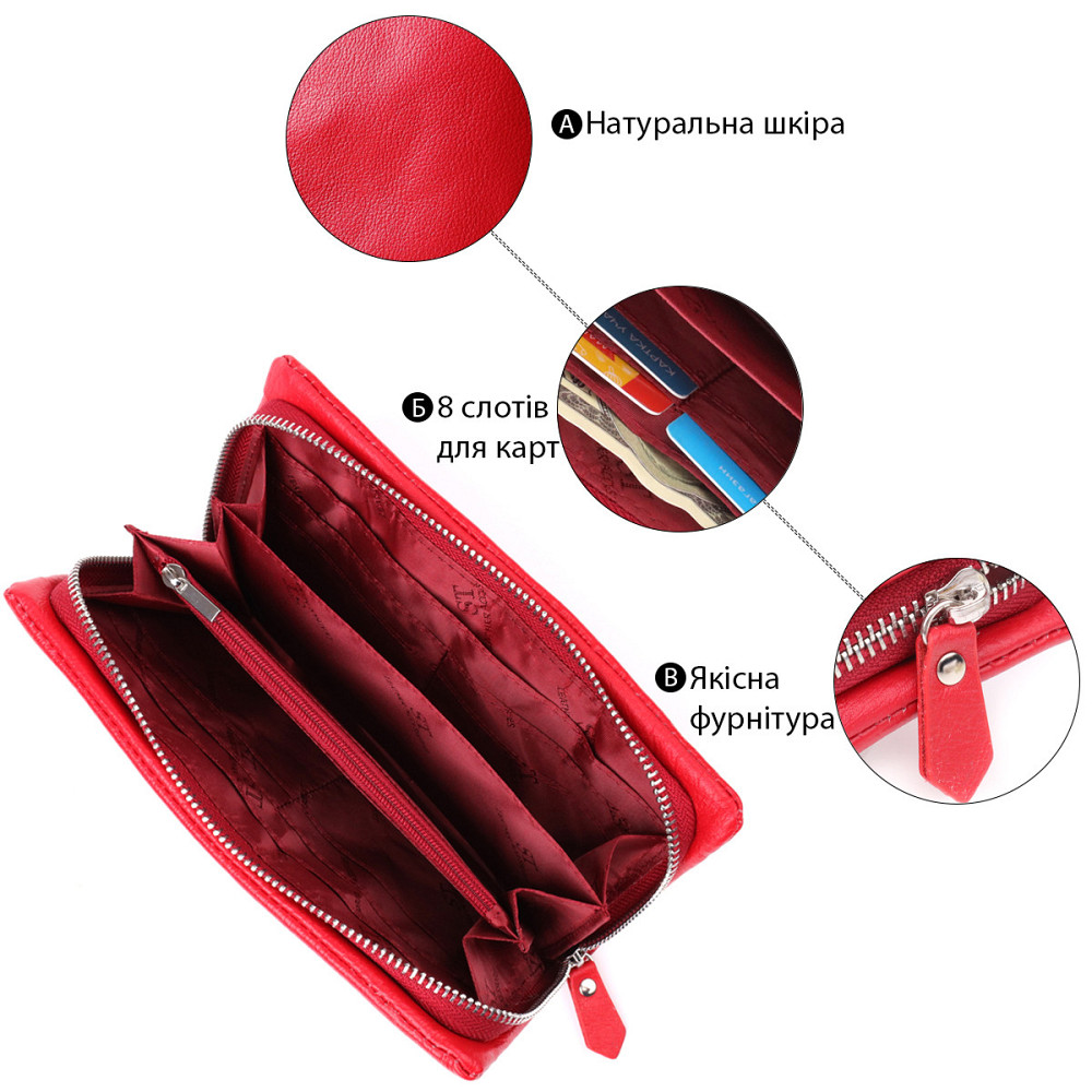 Практичный женский кошелек-клатч с отделением под телефон из натуральной кожи ST Leather 23100 Красный Киев - изображение 8