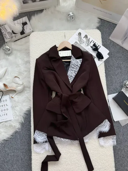 Жіночий піджак з мереживом коричневий білий чорний Одеса - фото 10