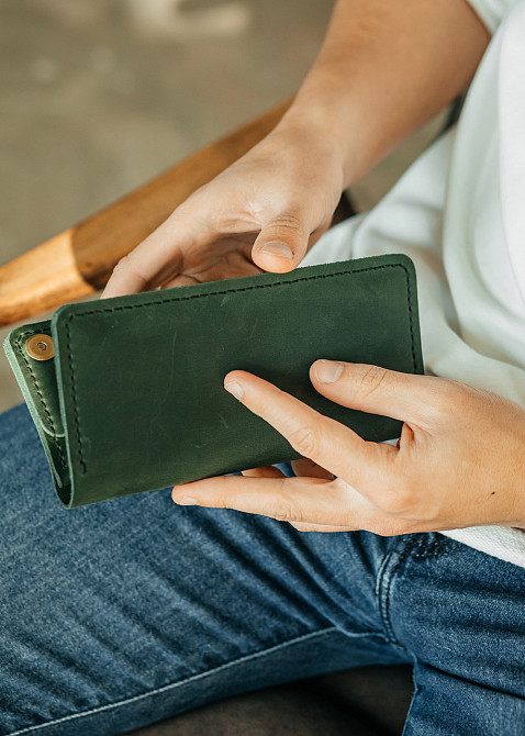 Чоловічий лонгер із натуральної шкіри, місткий чоловічий клатч, Чорний гаманець зі шкіри Crazy HorseMasterSem Київ - фото 8