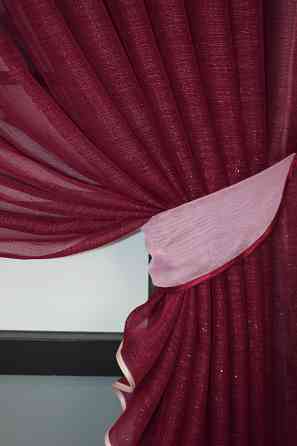 Кухонные шторки VR-Textil № 101к с подвязками розовый с бордовым 330х170 см (50-376) Киев