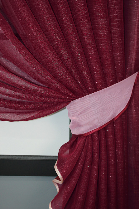 Кухонные шторки VR-Textil № 101к с подвязками розовый с бордовым 330х170 см (50-376) Киев - изображение 3