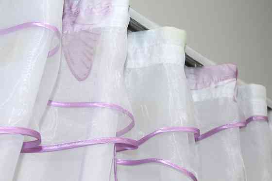 Кухонные шторы VR-Textil № 091к с ламбрекеном и подвязками сиреневый с белым 280х170 см (59-834) Киев