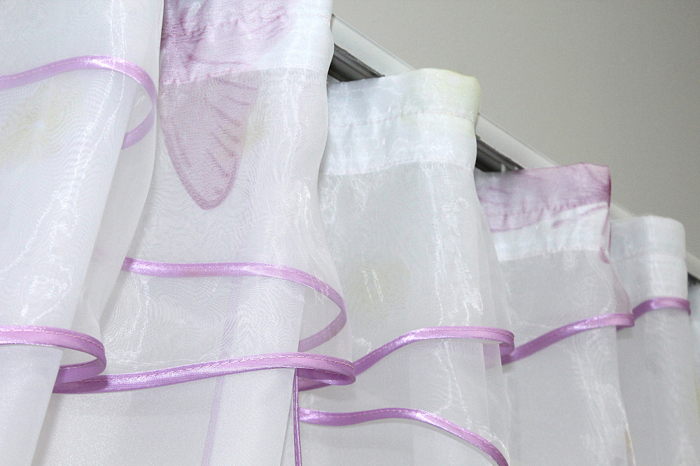 Кухонные шторы VR-Textil № 091к с ламбрекеном и подвязками сиреневый с белым 280х170 см (59-834) Киев - изображение 5