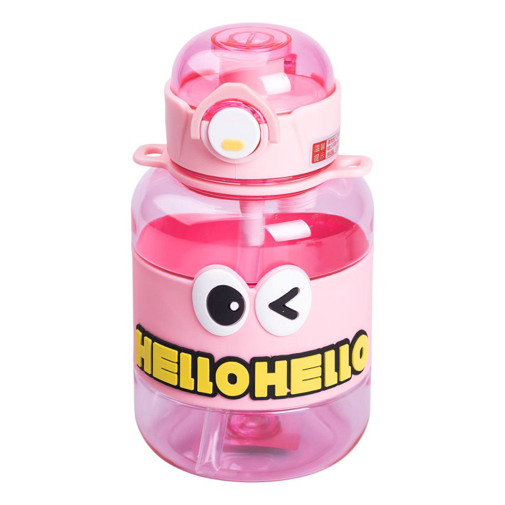 Yiwu Бутылка для воды детская с трубочкой 680 мл с ручкой и ремешком Рожева HP-14-46P Киев - изображение 2