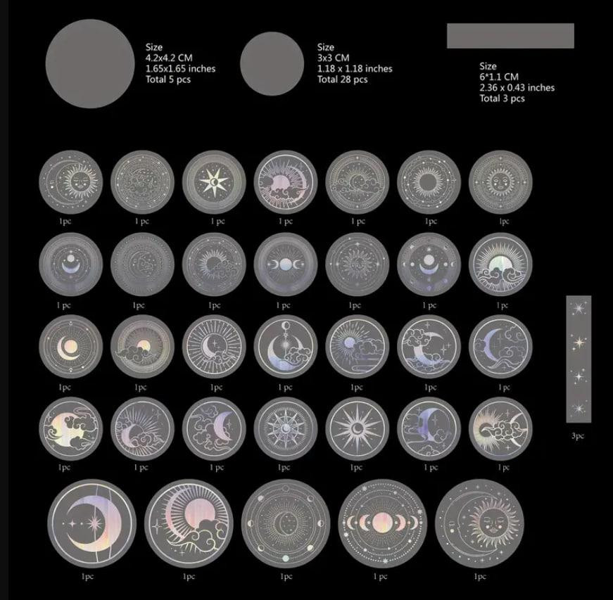 Голографические блестящие наклейки на солнце, Луна, планета.Стикеры. 35 шт. Киев - изображение 3