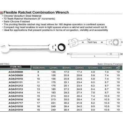 Ключ Toptul тріскачковий ріжково-накидний з шарніром 17мм, 226мм (AOAH1717) Вінниця