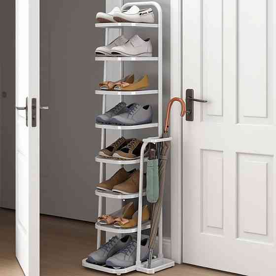 Полиця-стелаж для взуття, в передпокій на 8 пар взуття з підставкою для парасольок і аксесуарів, металевий, білий Кам'янець-Подільський