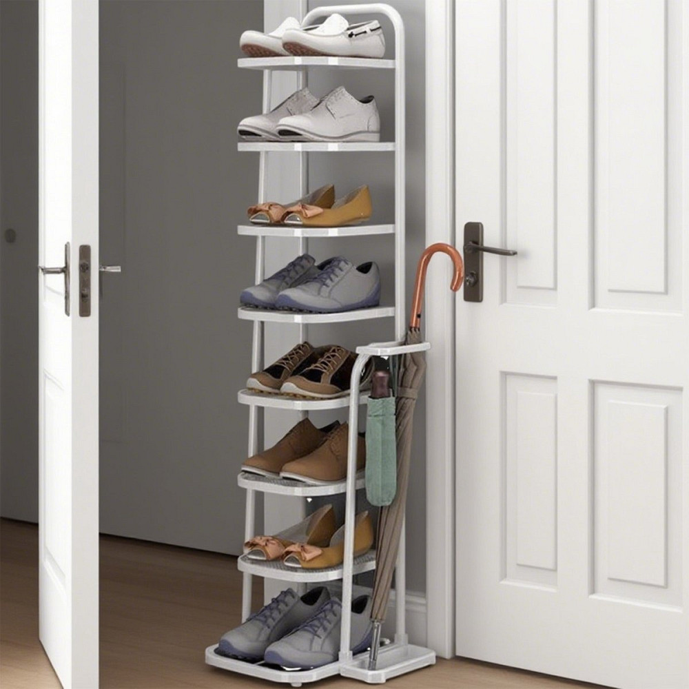 Полиця-стелаж для взуття, в передпокій на 8 пар взуття з підставкою для парасольок і аксесуарів, металевий, білий Кам'янець-Подільський - фото 5